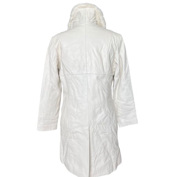 WILSON LEATHER Vintage White Coat with Faux Fur Collar Size L - Picture 5 of 9